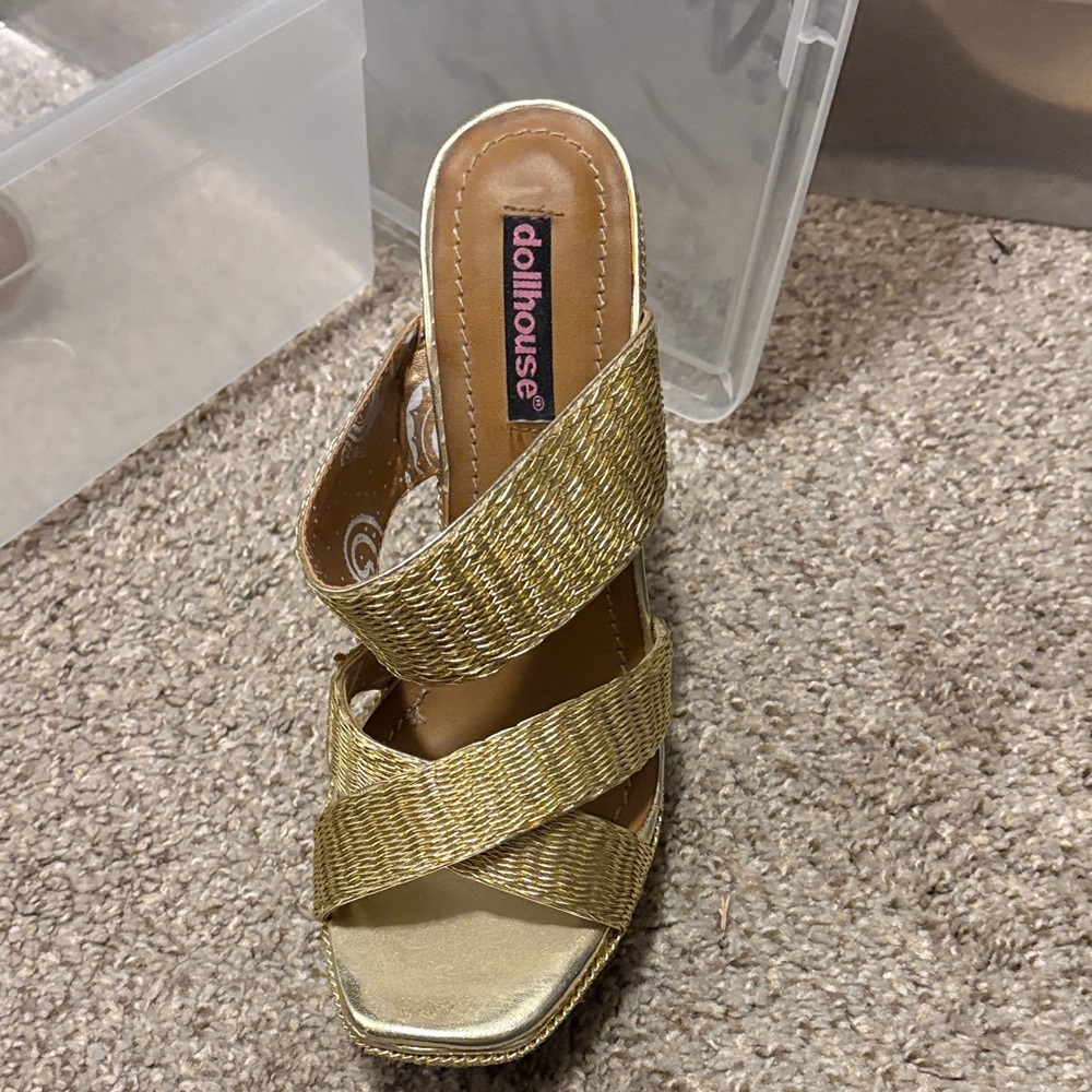 Dollhouse Gold Strappy Wedge Sandals